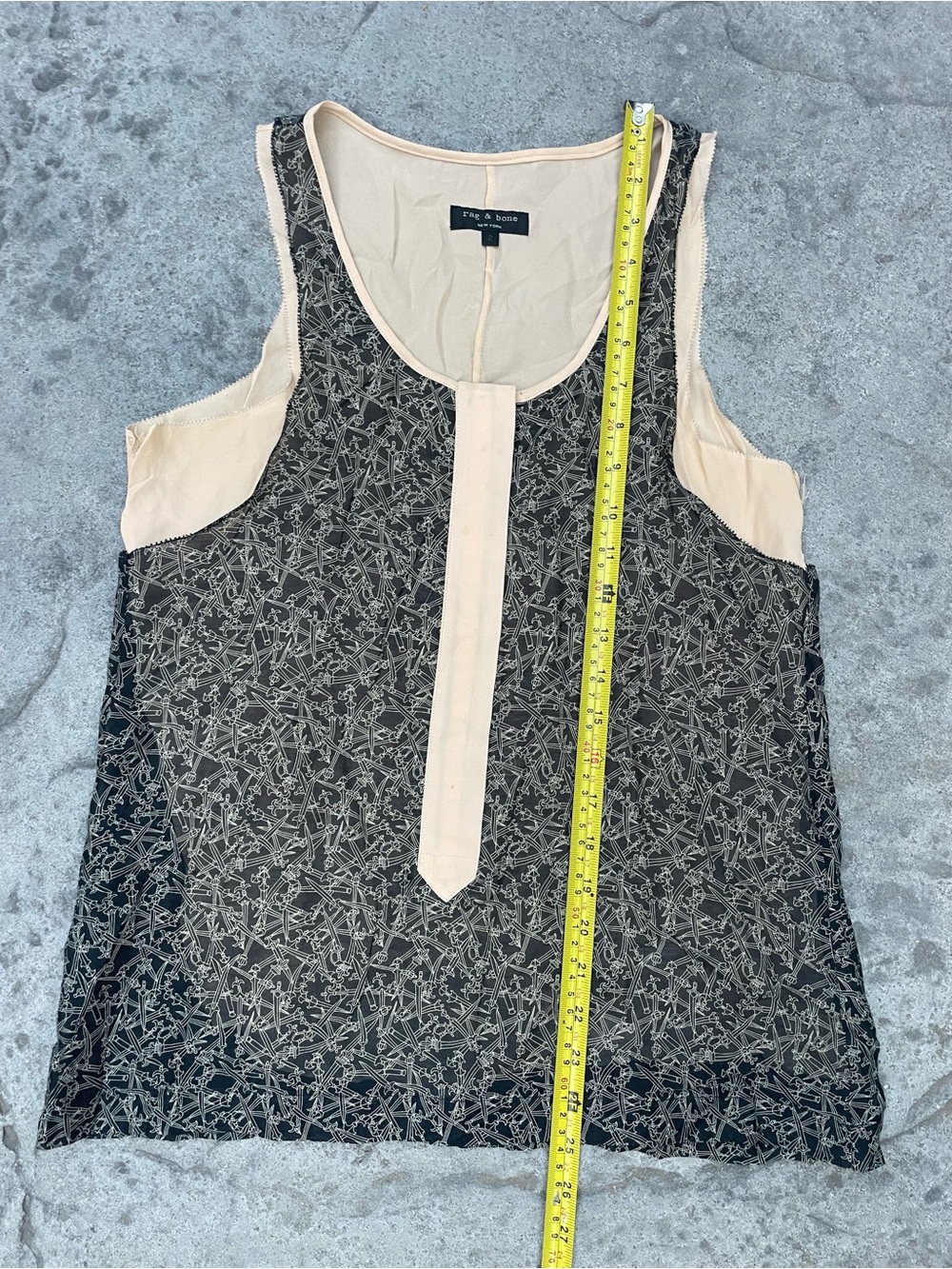 rag & bone Black Printed Tank with Cream Center Trim - Picture 5 of 8